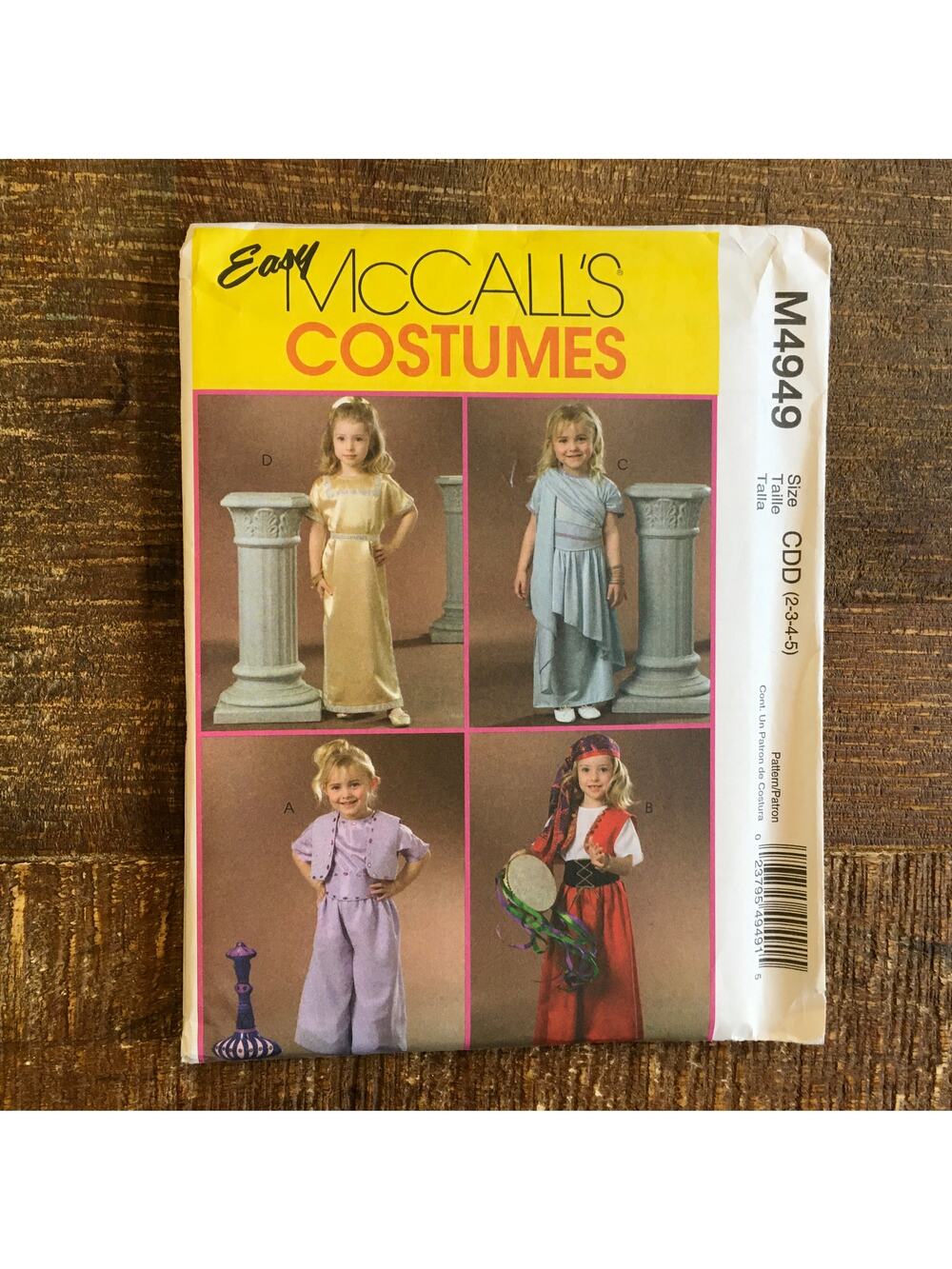 McCalls Sewing Pattern M4949 Toddler Costume Greek Goddess Genie Gypsy 2-5 UNCUT